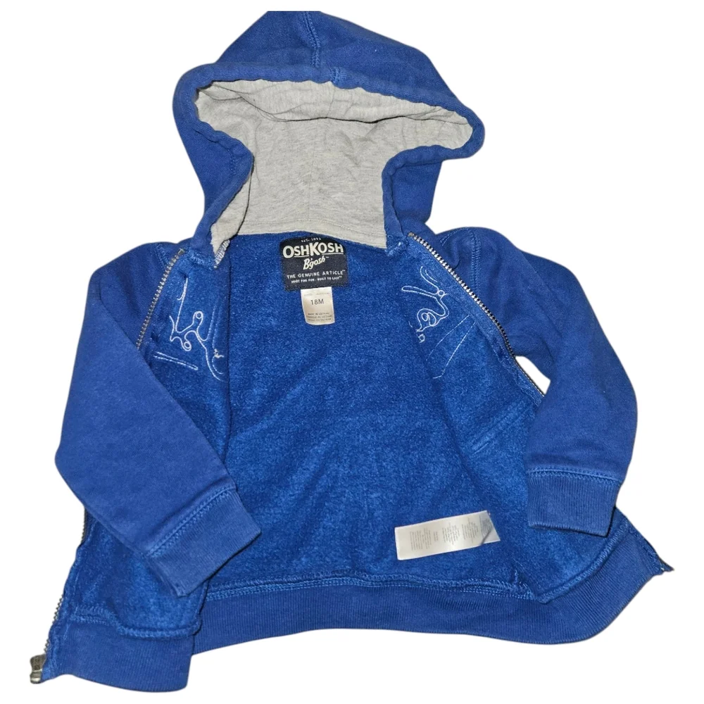 OshKosh Bgosh Baby 18m Logo Zip Jacket Blue Hoodie Warm Multi Season